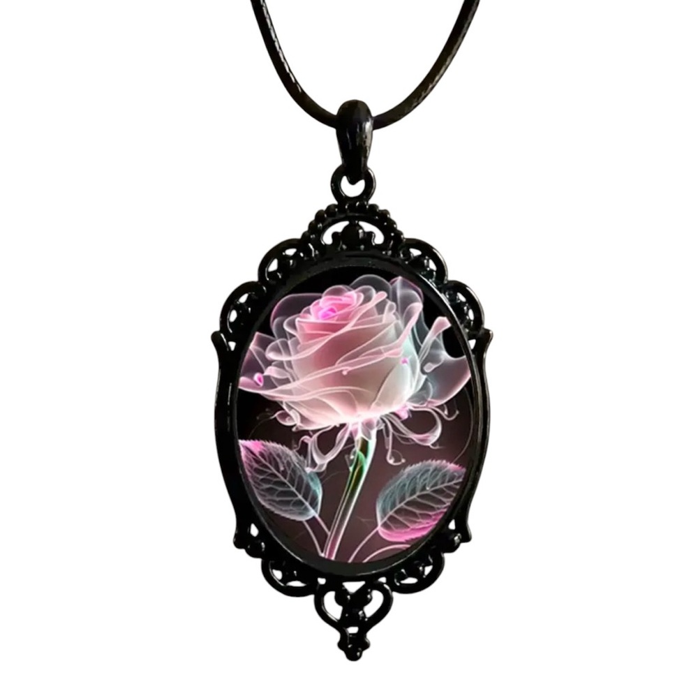 Watercolour Pink Rose pendant necklace. New. - Picture 7 of 10
